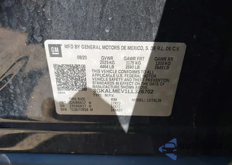 2020 GMC Terrain Fwd Sle from USA, damaged, VIN 3GKALMEV1LL326702